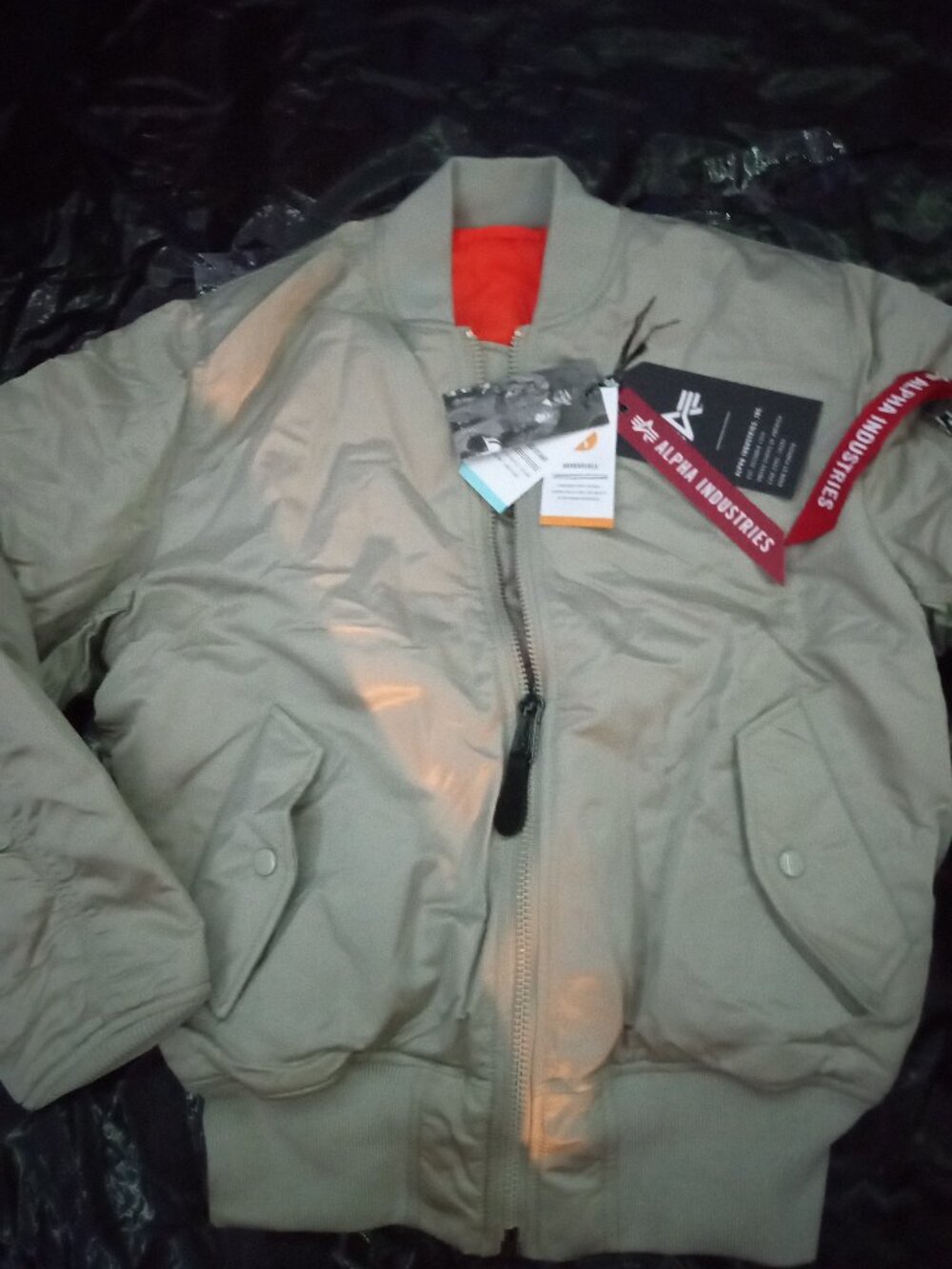 (NWT) Alpha Industries Reversible Mineral/Orange Bomber Mens Small